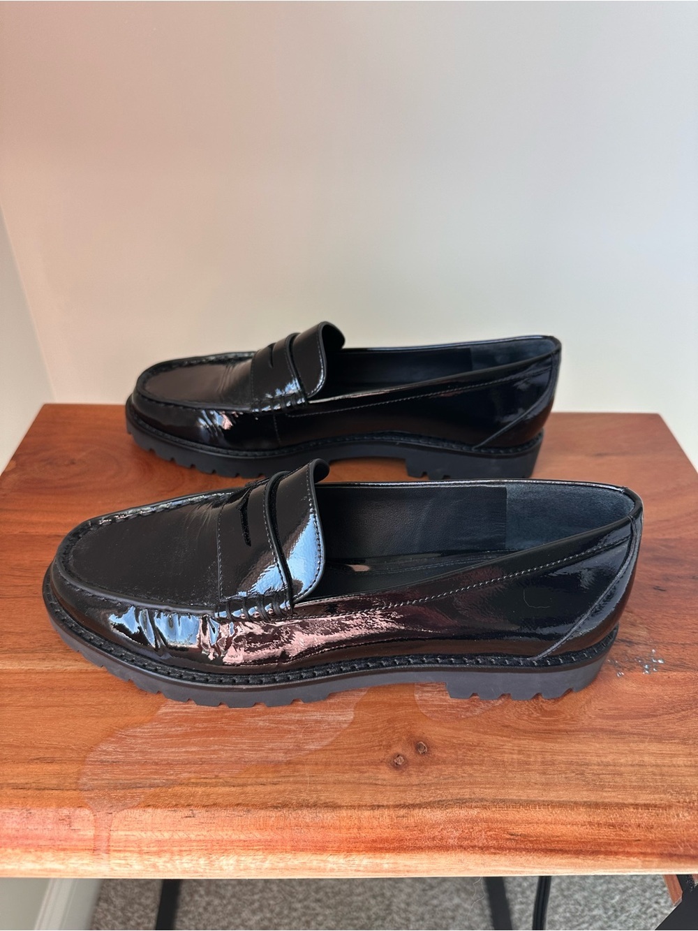 PAIGE Ellis Black Patent Leather Platform Lug Sole Penny Loafer Flat Size 7 EUC - Picture 5 of 7
